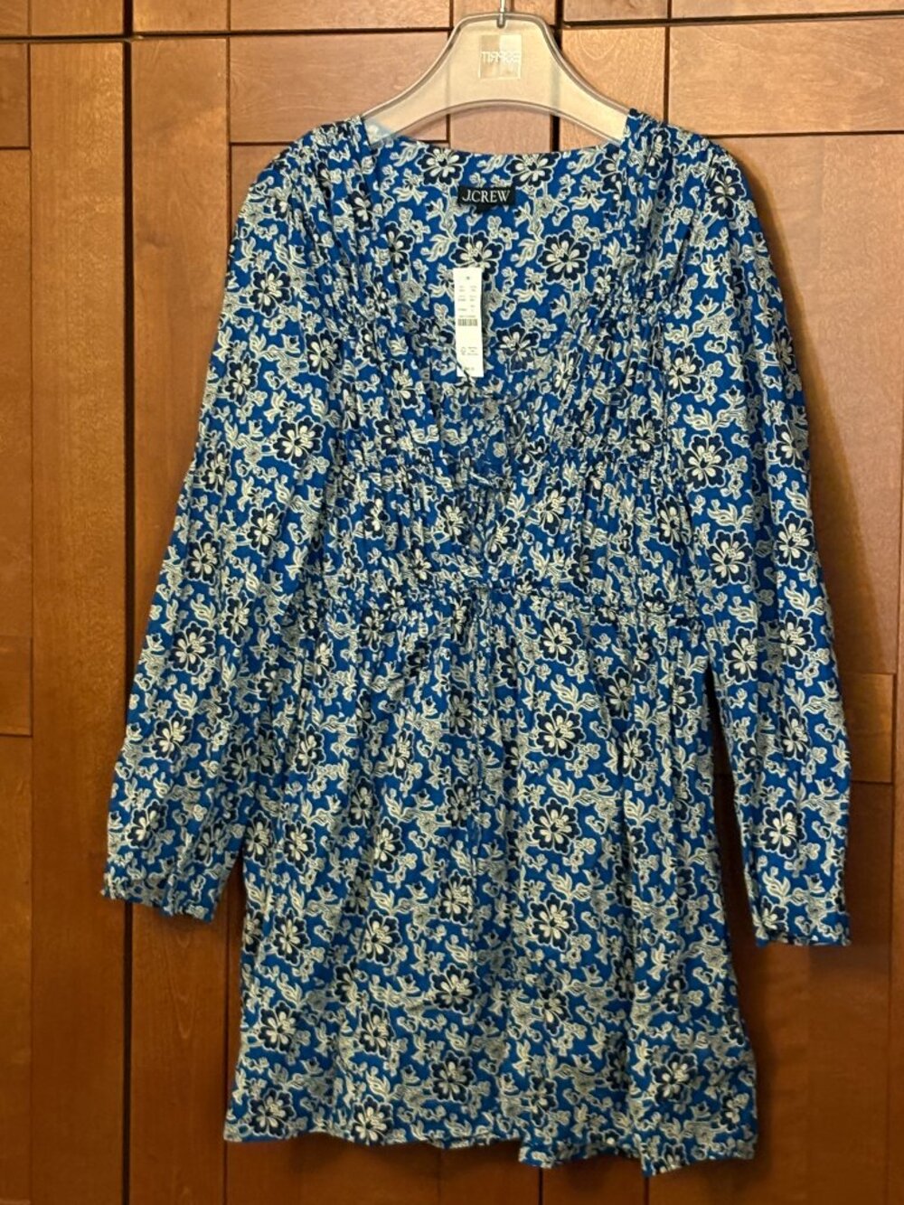 J Crew Blue Navy and White flowers design Sz L Cotton Dress NWT $98